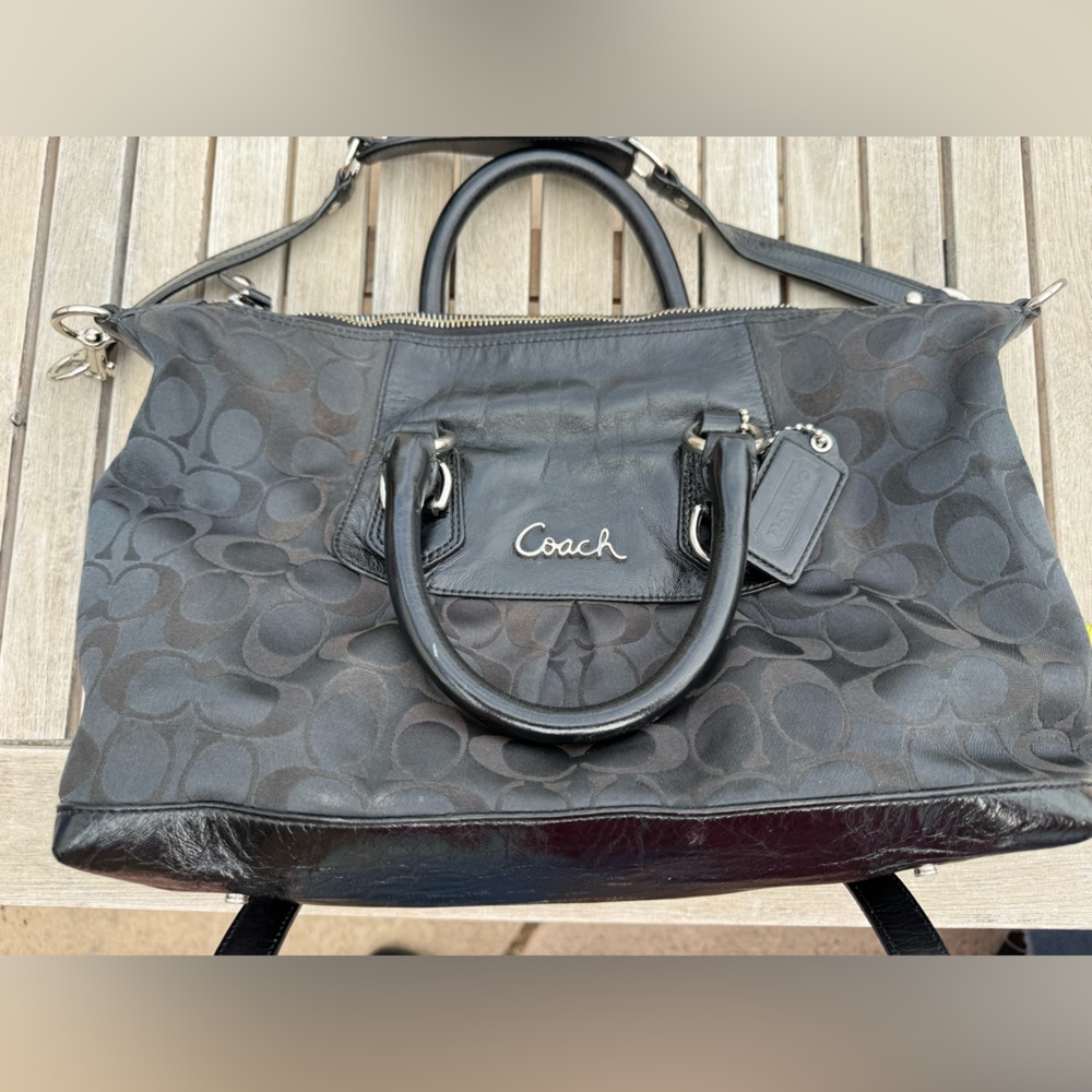 2000s Vintage Coach Ashley Signature Satchel black monogram c print purse - Picture 2 of 7
